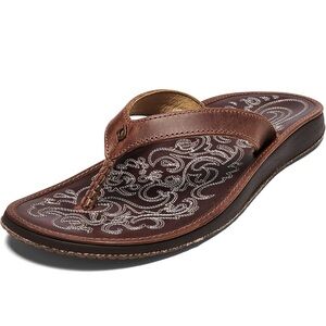 OLUKAI Paniolo Women's Premium Leather Sandals Flip Flop Slides Size 8